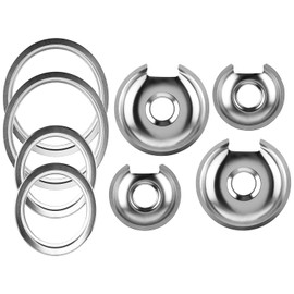 Electric Stove Burner Drip Pans 2 Large 8'' WB32X10013 & 2 Small 6'' WB32X10012 Chrome Burner Drip Pan Bowls Set,Drip Pan and Trim Ring Set for Electric Range by Fetechmate