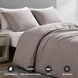 DAPU Linen Duvet Cover King, Washed Lightweight Bedding Set with Buttons Closures, 3 PCs Hypoallergenic Soft Linen Cotton Blend Duvet Cover Set with 8 Corner Ties (Gray, King)