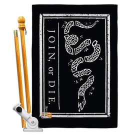 Black Join Or Die House Flag - Set Americana US Historic July Memorial Veteran Independence United State American - Decoration Banner Small Garden Yard Gift Double-Sided Made in USA 28 X 40