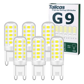 Tailcas G9 LED Bulbs Cool White 6000 K, 5 W LED Lamp Replacement for 30 W 40 W 50 W Halogen Bulbs, 500 Lumen G9 Bulbs, Not Dimmable, No Flicker, 360° Beam Angle, AC 220-240 V, Pack of 6