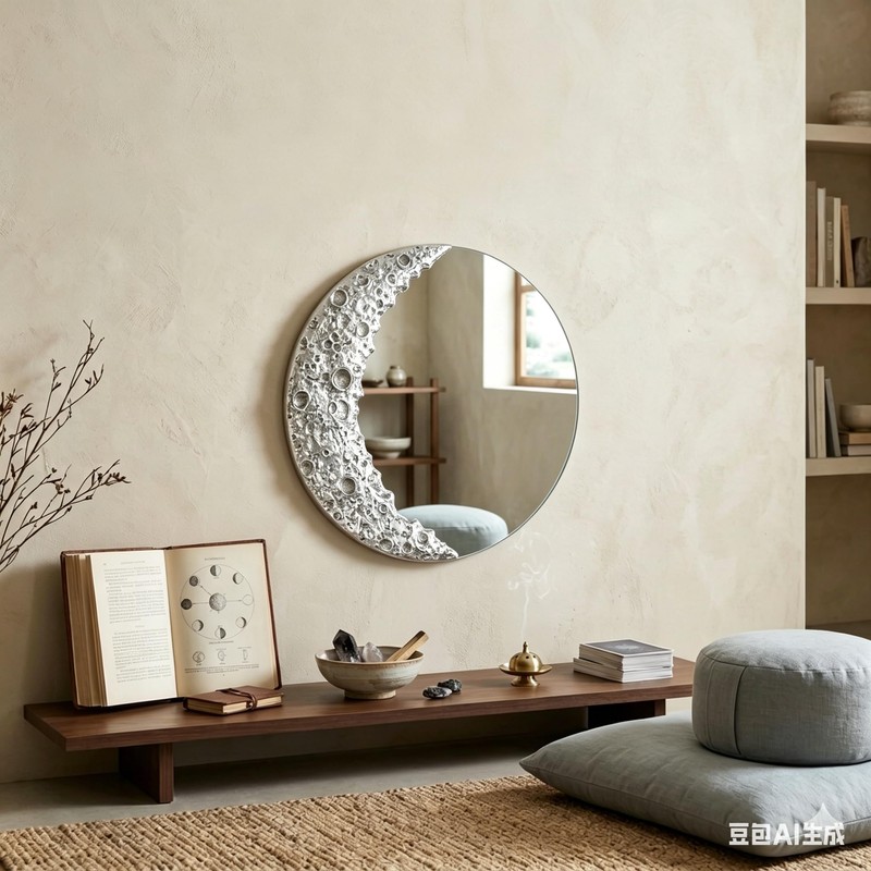 Xinleitan 9 Inch Silver Moon Round Mirror Wall Decor