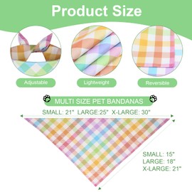QUQULE Spring Dog Bandana Large 1PCS, Colorful Plaid Dog Bandana, Easter Scarf for Boy and Girl, Summer Durable Triangle Reversible Bibs for Puppy Pet