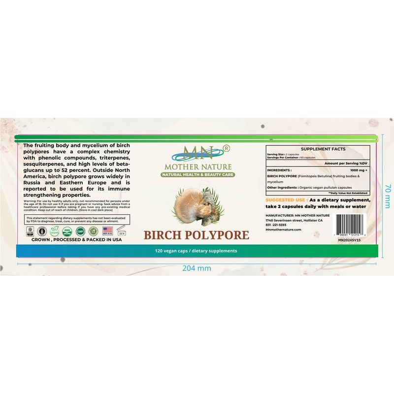 Birch Polypore Supplement (1000mg) - 120 Capsules