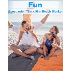 Beesgarden Beach Blanket Waterproof Sandproof, 108''×118'' Oversized Lightweight Orange Beach Mat with 4 Stakes for 7-10 Adults, Summer Essential Outdoor Large Blanket for Travel Camping Hiking Picnic
