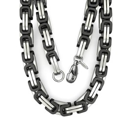 Fly Style Byzantine Byzantine Chain Black + Silver Stainless Steel Men's Ion-Plated Chain, Stainless Steel