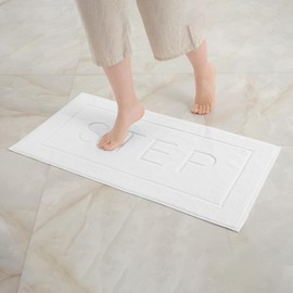 GT Globaltex Fine Linens 100% Turkish Cotton Luxurious Sunset White Step Bath Mat with 600 GSM Flap OekoTex Quick-Drying Certified Cotton, Adults (20"x36") Spa White Collection