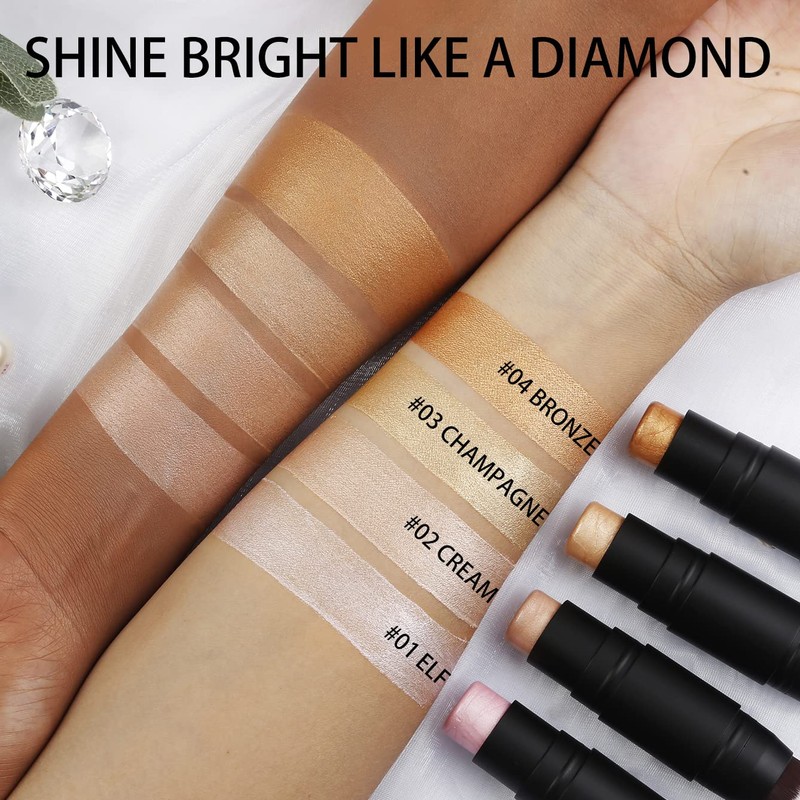 2023 3-in-1 Cream Highlighter Stick with Integrated Brush, Waterproof and