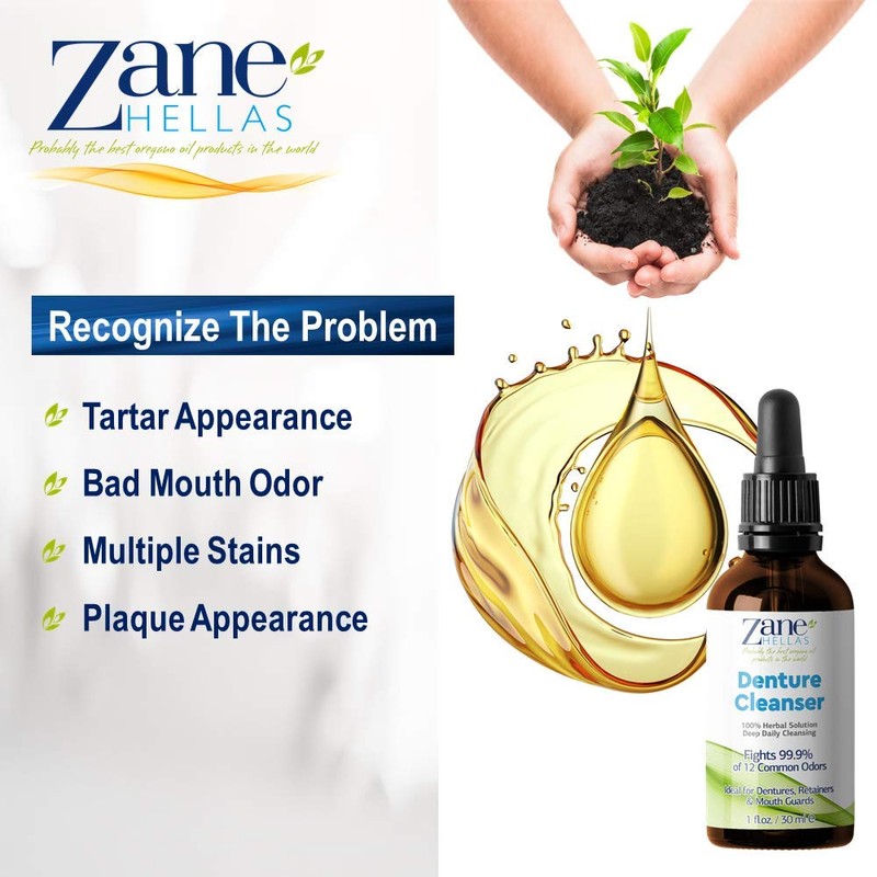Zane Hellas Denture Cleaner. Oregano Oil Power. Ideal for Dentures,