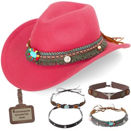MK MATT KEELY Kids Girls Boys Western Cowboy Cowgirl Hat with Four Decorative Bands Felt Fedora Hat Rose