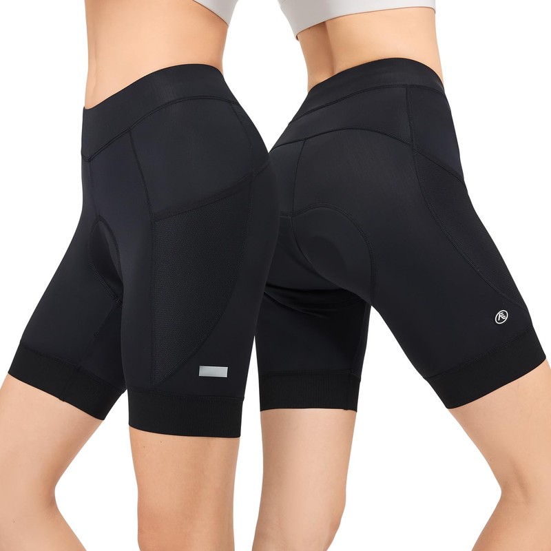NUCKILY Ladies Padded Cycling Shorts Black with Pockets Lightweight Breathable