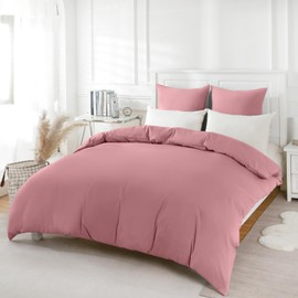 REDKEY 2-Piece Bed Linen Set, 135 x 200 cm Duvet Cover with 80 x 80 cm Pillowcase, Microfibre Bedding Sets with Zip, Cuddly Soft, Lotus Pink