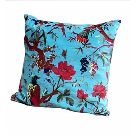 Second Nature Online - Bird Of Paradise Velvet Cushion Cover | Throw Pillow Cover | Handmade | Cotton Velvet | 45x45 cm (Turquoise)