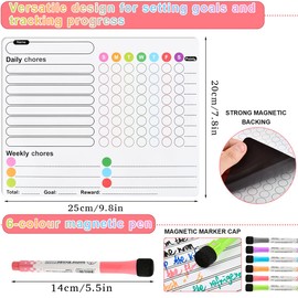 FOCCTS Magnetic Chore Chart, 3Pcs Magnetic Dry Erase Chore Chart with 6 Eraser Cap Markers, Daily Schedule Chore Chart Chore Board for Family, Daily Reward to-Do Checklist for Refrigerator