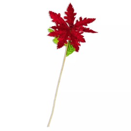 Factory Direct Craft Set of 4 Artificial Red Glitter and Velvet Poinsettia 24" Floral Stems