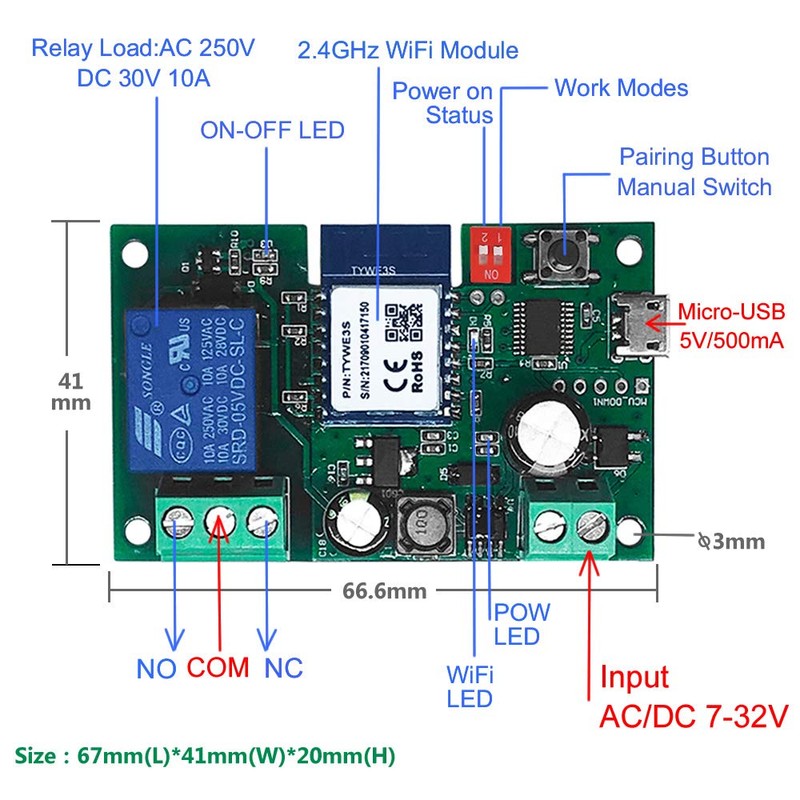 Newgoal WiFi Jog Relay Momentan/Auto-Lock Switch DIY-Module Smart Home-Automation App
