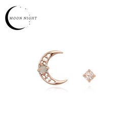 [Custom Made] Taurus Dear Moon Emerald Unbalanced Constellation Earrings OTE120614B Size / [주문제작] 황소자리 디어문 에메랄드 언발란스 별자리 귀걸이 OTE120614B 사이즈