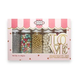 Confect Assorted Sprinkles Mix Pack of 5 – Silver, Gold, White, Blue Dragees & Bright Pink Sugar for Cake & Cupcake Decoration | Edible Toppings for Movie Night, Disco Party & Baking Fun | Vegan, Gluten Free, Nut-Free, Palm Oil-Free- 5 oz