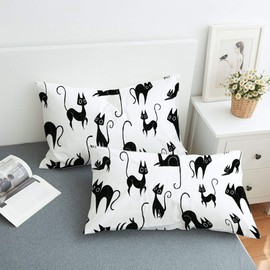 Koongso Kittens Kitty Cat Pillow Covers 2 Pieces Domestic Pets Cute Little Black Pet Kitty Cat Printed Pillowcases with Envelope Closure