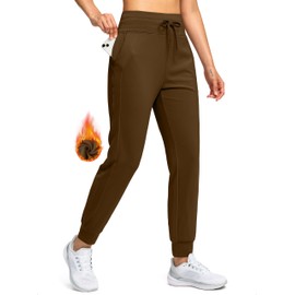 Soothfeel Women's Fleece Lined Joggers Water Resistant High Waisted Sweatpants Winter Warm Thermal Running Hiking Pant Pocket （Brown L）