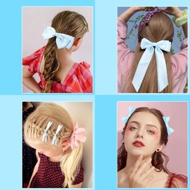 Ahoney 7 Pack Light Blue Bows for Hair Bows Silky Satin Hair Bow Hair Clips Long Tail Multi Style French Hair Ribbon Coquette Bows Hair Barrettes for Women Girls