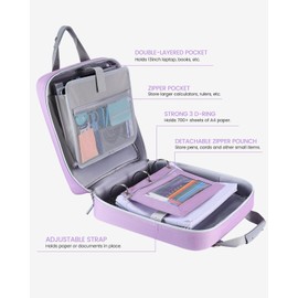 Realove 3 Inch 3 Ring Zipper Binder with Double Shoulder Strap & Handle - 3” D-Ring Binder with Zipper with Multi-Pocket (for 13” Laptop & Tablet and Smaller) for School-Purple