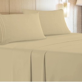 Leluxe Home King Sheets Set of 4-100% Microfiber King Size Sheets Set with Extra Soft and Wrinkle Free - Set of 4 Sheets for Bed with Deep Pockets - Camel