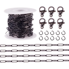 Pandahall 16.4 Feet Black Stainless Steel Paperclip Chains 12x4x1mm Metal Oval Link Metal Chains with Jump Rings Lobster Clasps for DIY Bracelet Necklace Jewelry Making