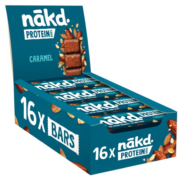 Nakd Caramel Protein Bar - Vegan - Gluten Free - Healthy Snack, 45g (Pack of 16 bars)