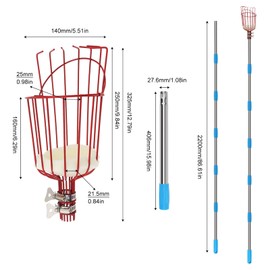 Omninmo Fruit Picker Pole with Basket, 3-8FT Telescoping Adjustable Tool Stainless Steel Handle for High-Altitude Apples Avocado Acorn Lemon Pear Mango Tree Harvesting