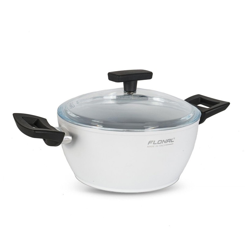 Flonal ONICE White Ceramic Non-Stick Deep Stew Pot with Glass