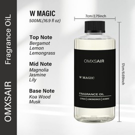 Hotel Diffuser Oil & Home Luxury Scents - W Magic Diffuser Oil 500ml - Inspired by W Hotel Citrus Bergamot,Jasmine - Aromatherapy Scent Diffuser Oil- Fragrance Essential Oils Blend for Diffuser