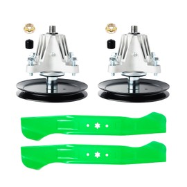 JXJKCZ 46 inch Lawn Mower Deck Rebuild Kit Fit for Cub Ca det M TD XT1-LT46 XT2-LX46 T225 T240 T8200 T8600 T2800, Includes 2 Spindles 918-06977 918-06977A, 2 Blades 742-04244 942-04244