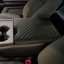 Zxiaochun Center Console Cover for Ford F150 2015-2024/F250 F350 F450 2017-2024 Leather Arm Rest Box Lid Middle Console Cover Armrest Box Protective Cover Accessories(40/20/40 Jump Seat Console Only)