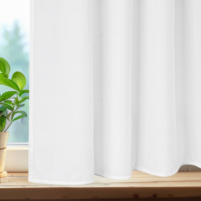 UFRIDAY White Bathroom Window Curtain with Hooks, Narrow Short Fabric