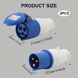 16 Amp Plug & 16 Amp Socket Set, Caravan Hook up Socket, Caravan Plug, 16A 3 Hole 220-250V Industrial Connector Set 2Pcs for Construction Sites