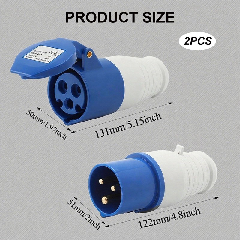 16 Amp Plug & 16 Amp Socket Set, Caravan Hook