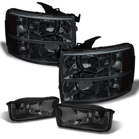 AKKON - Fits 2007-2013 2014 Chevy Silverado 1500 / 2500HD / 3500HD Smoked Headlights + Smoke Fog Light Lamps Pair Left+Right