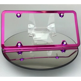 MotorVehicleParts New Slim 4 Hole Pink License Plate Frame w/ Aluminum Circle Type Screw Caps VW