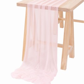 Socomi Blush Pink Gauze Table Runner Chiffon Like Wedding Table Runner 120 inches Long Boho Rustic for Bridal Shower Decorations Baby Shower