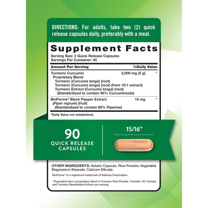 Nature's Truth Turmeric Curcumin with Black Pepper Herbal Supplement 90