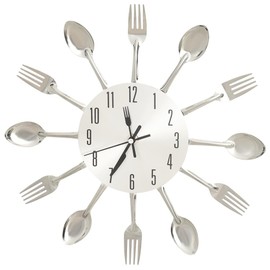 vidaXL Wall Clock with Spoon Fork Design Decorative Wall Clock Wall Sticker Decoration Living Room Clock Analogue Clock Silver 31 cm Aluminium