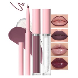 Hxssll Pink Nude 3-in-1 Lip Makeup Set | Includes Lip Gloss, Lip Oil & Lip Liner, Long-Lasting Color, Hydrating & Moisturizing, Perfect for Everyday Makeup & Lip Definition 06#