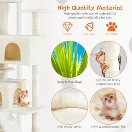 Sweetcrispy 54-Inch Cat Tree Tower – Multi-Level with Sisal Scratching Post, Perfect Pet Gift, Indoor Condo with Climbing Ladder, Plush Toy, and More Animal Stuff, Beige