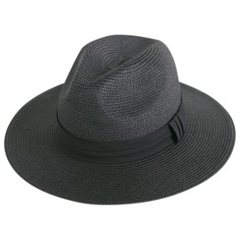 Wide Brim Straw Panama Hat - Stylish Lightweight, Breathable Men's & Women's Fedoras Provide Excellent UV Protection - Perfect Beach, Pool, Festival, Vacation, & Resort Wear - Triple Belt - Black