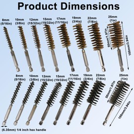 lasuroa 8pcs Brass Wire Brushes & 8pcs Stainless Steel Bore Brush, Twisted Metal Cleaning Tools with 1/4" Hex Shank for Power Drill Impact Driver & Tube Cleaning
