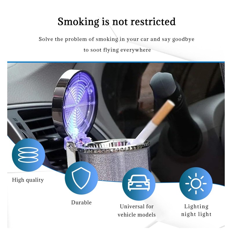 Dickno Car Ashtray with Blue LED Light, Smell Proof Smokeless