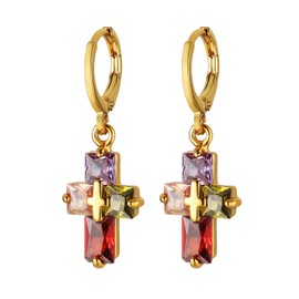 HZMAN Cross Earrings for Women 14K Gold Plated Hypoallergenic Dangle Hoop Earrings Dainty Crystal Cubic Zirconia Earrings