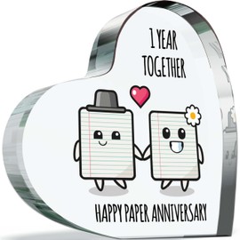 1st Anniversary Plaque Gifts for Wife Husband - Happy Paper Anniversary - I Love You Romantic Acrylic Heart Gift For Women Men, 100mm x 100mm Present For Couples First Wedding Anniversaries