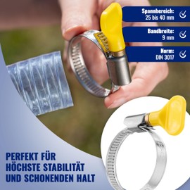 Poppstar 10x Hose Clamps with Wing Nut Stainless Steel Clamping Range 25-40 mm W2 Quality Yellow