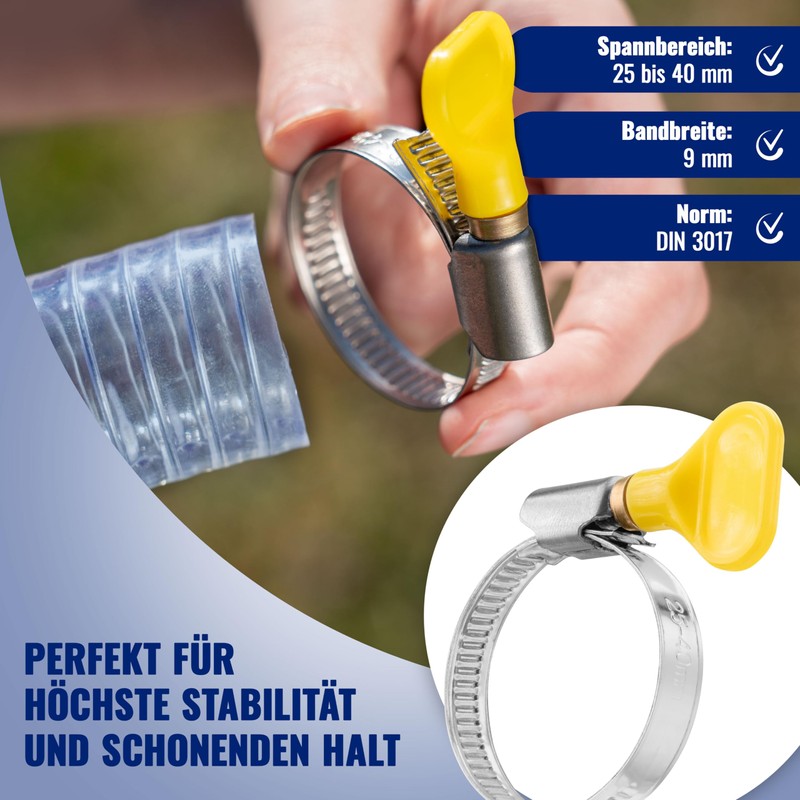 Poppstar 10x Hose Clamps with Wing Nut Stainless Steel Clamping